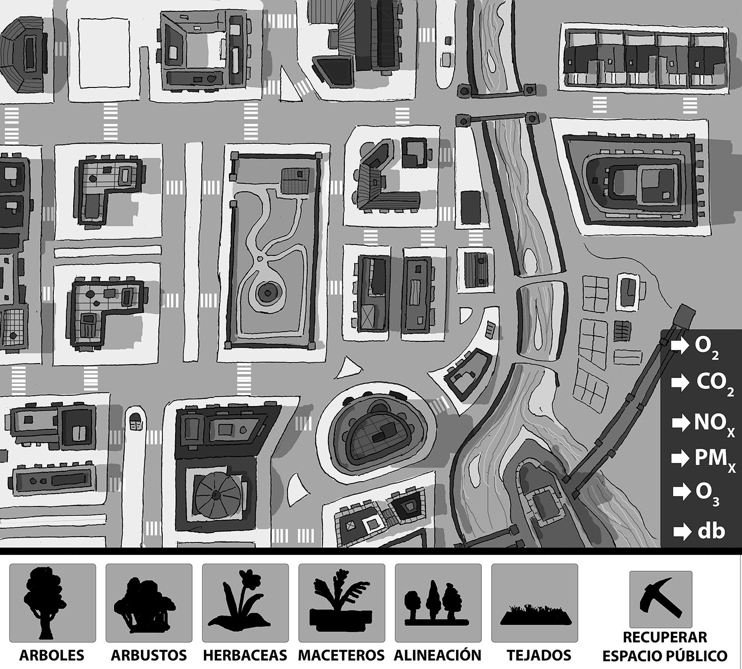Ilustración de la revista digital sobre espacio urbano y plantación de árboles