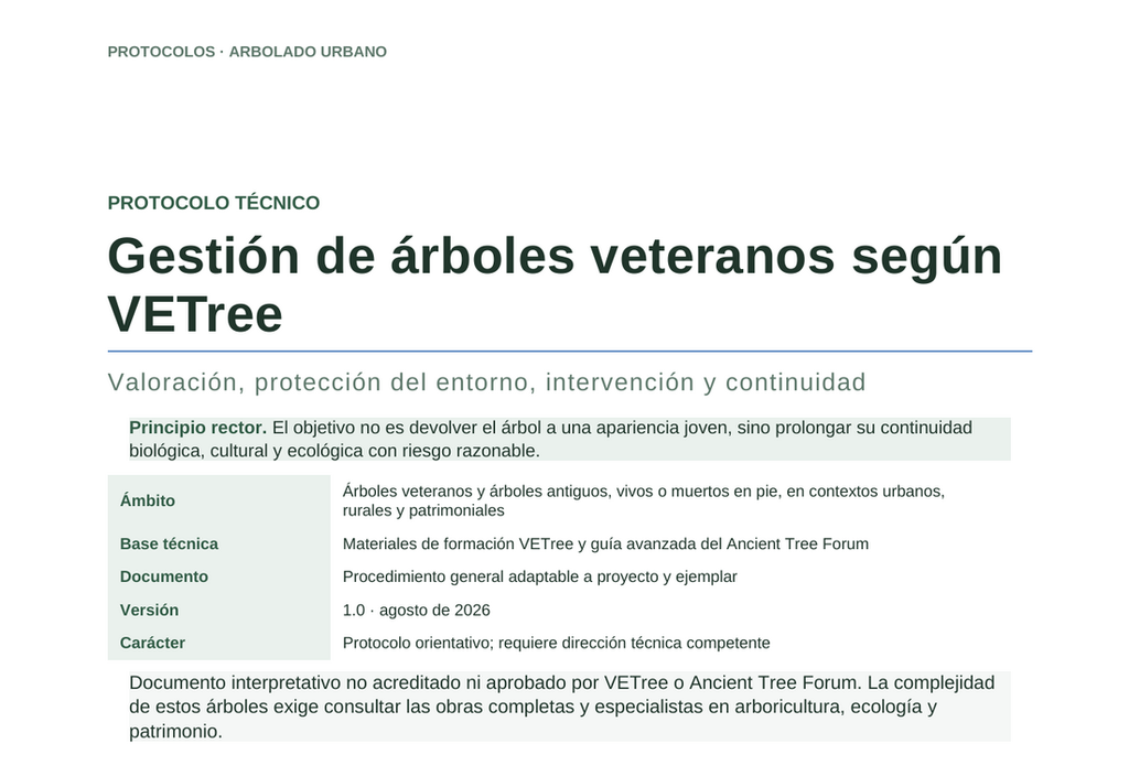 Vista previa del PT-AR-05 · Gestión de árboles veteranos según VETree