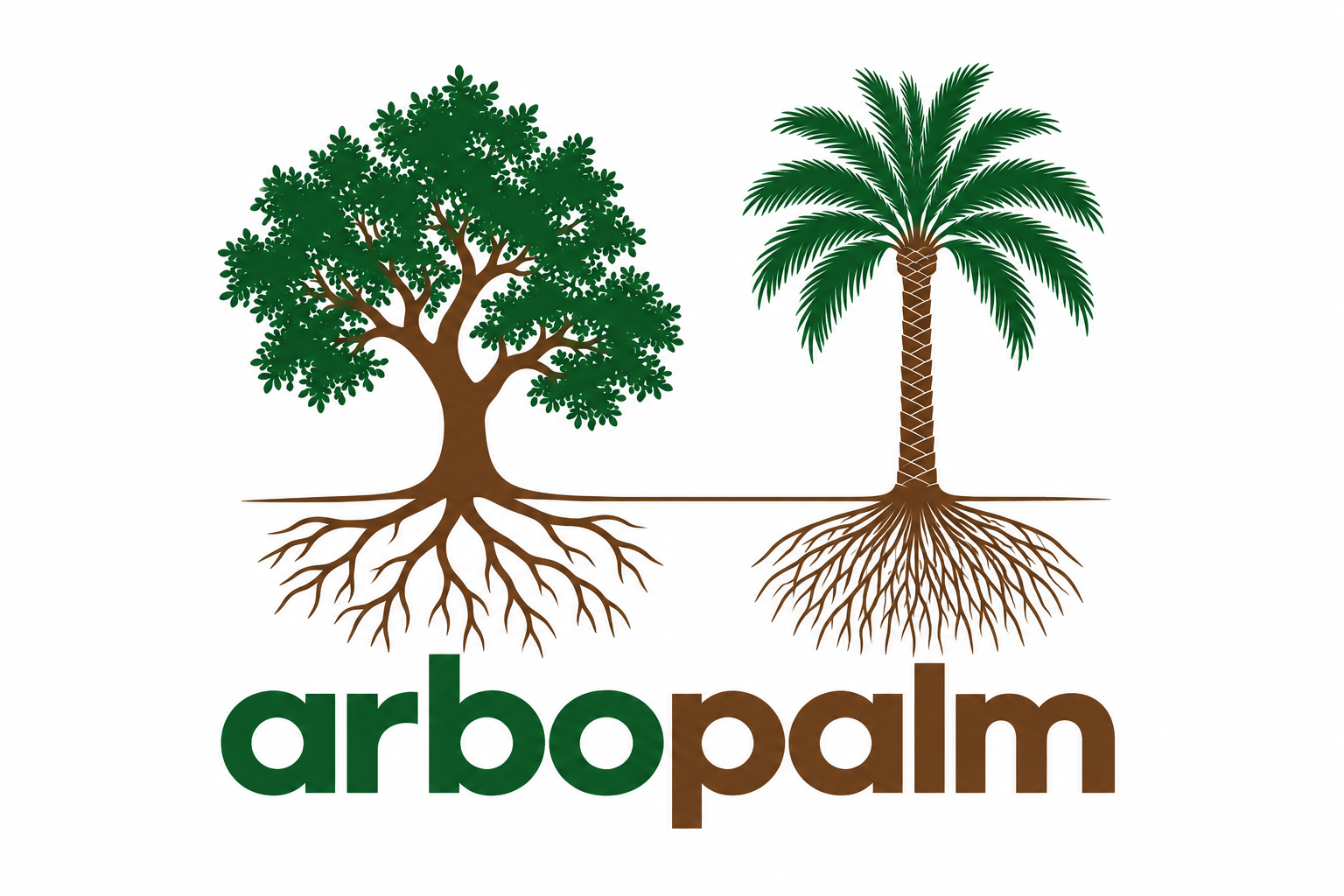 Identidad visual ARBOPALM con árbol, palmera y raíces